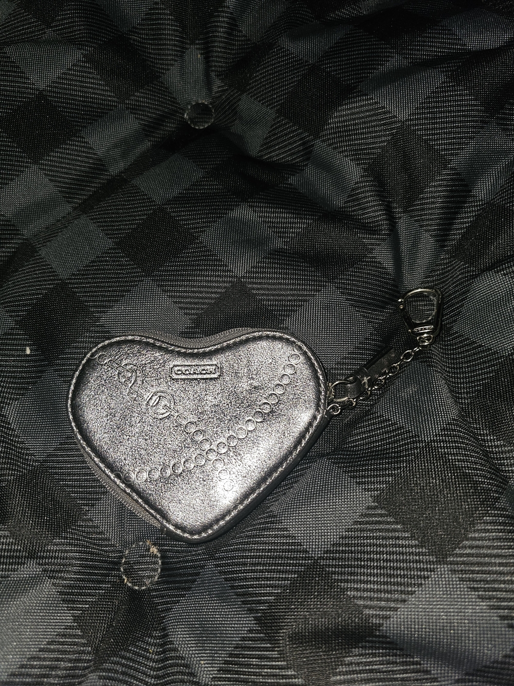 Coach Metallic Heart Coin Pouch Key Holder - Silver